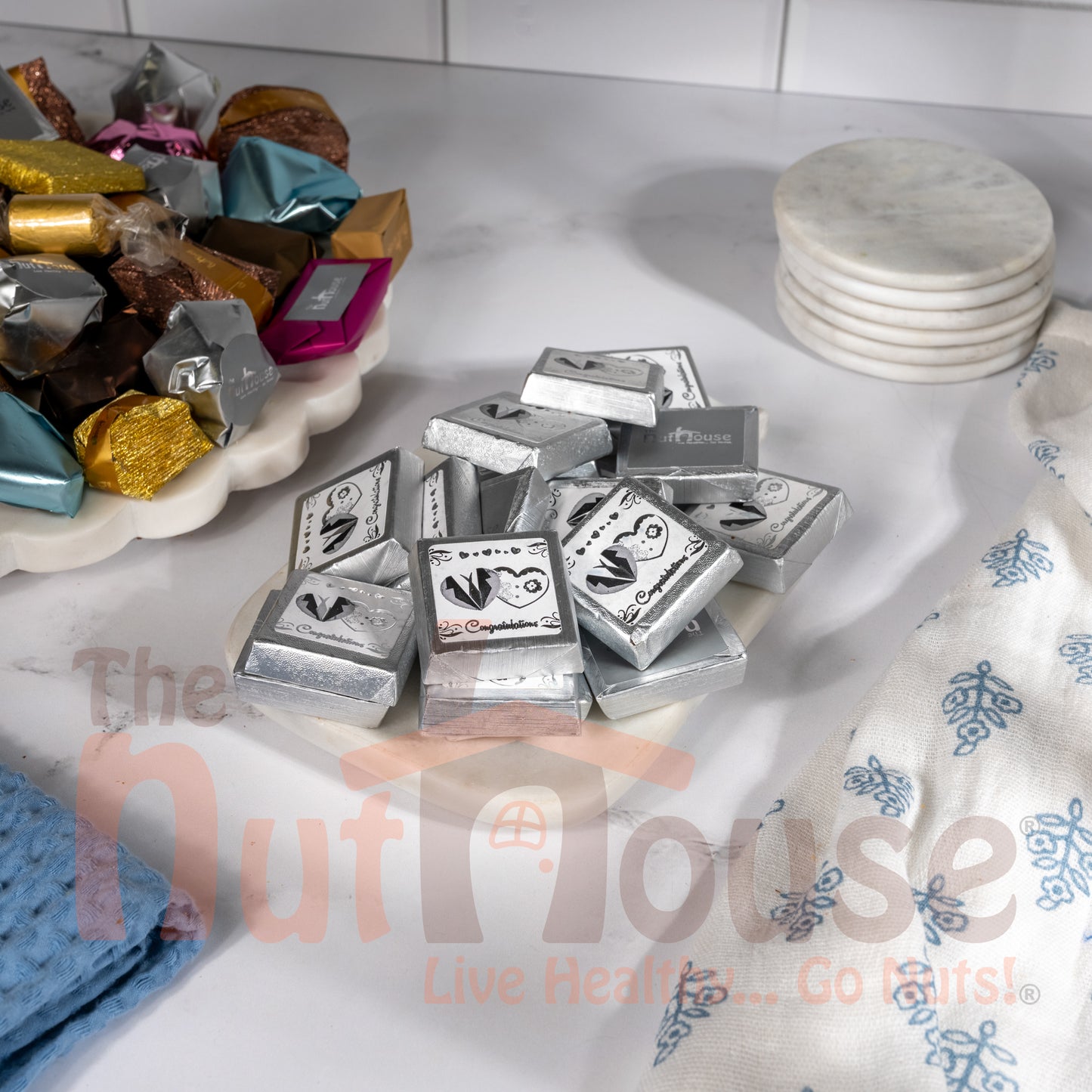 Silver Engagement, Wedding, Anniversary Chocolate with crushed nuts