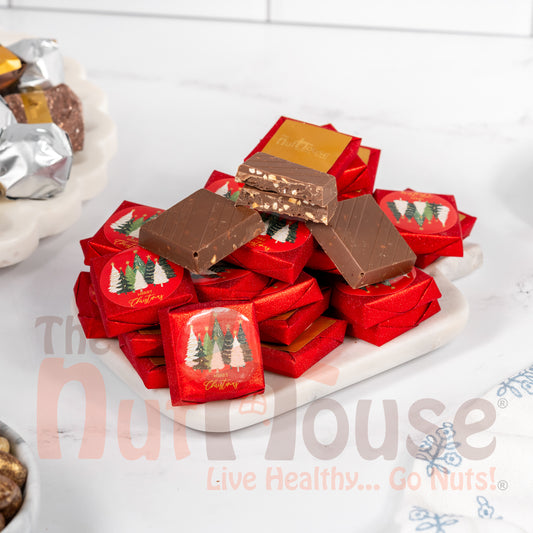 Merry Christmas Chocolate Covered Crushed Nuts with Hazelnut Cream (Red)
